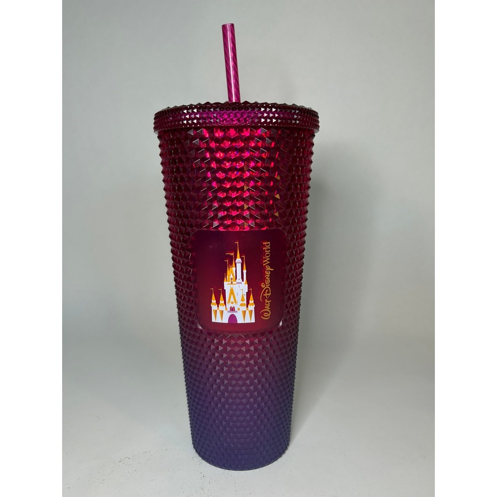 50th Anniversary Walt Disney Starbucks 24 oz Red Purple Ombre Tumbler Straw